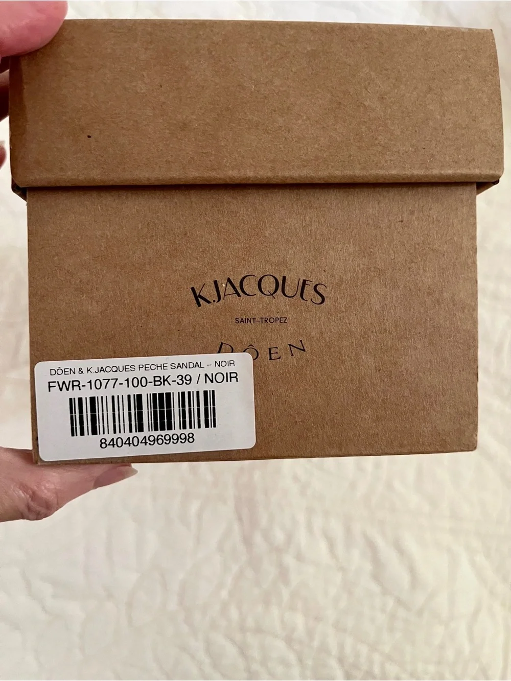 NIB Dôen and K.Jacques Black Patent Leather Peche Sandals in Noir Size 39